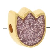 Perla fiore di tulipano 9x8 mm in resina epossidica - Dorata con oro fino - Glitter rosa x1|raw }}
