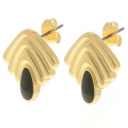 Orecchini vintage 18x18,5 mm con resina epossidica - Dorato con oro fino - Nero x2|raw }}