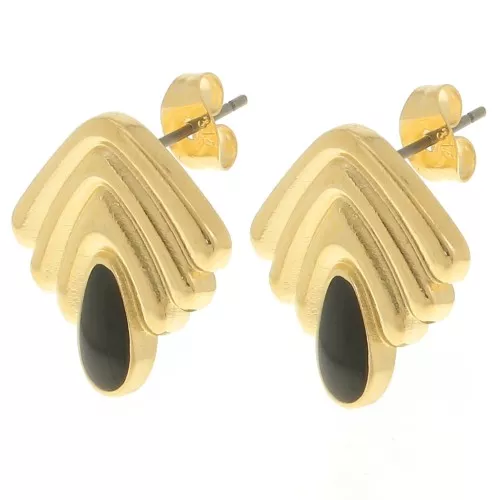 Orecchini vintage 18x18,5 mm con resina epossidica - Dorato con oro fino - Nero x2