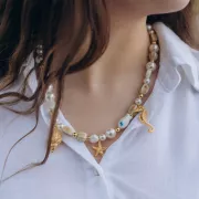 Perline ovali in ceramica 13x9 mm - Blu Verde - Beige marmorizzato x10