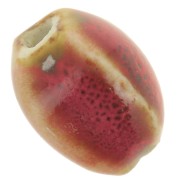 Perline ovali in ceramica 13x9 mm - Rosso - marrone marmorizzato x10