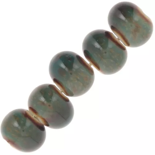 Perline rondelle in ceramica 7x5 mm - Blu Verde marmorizzato x20