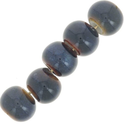 Perline rondelle in ceramica 7x5 mm - Blu notte - Marrone scuro marmorizzato x20