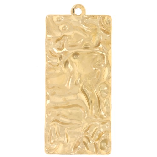 Pendenti rettangolari martellati con effetto plissettato 34,5x15 mm - Acciaio inossidabile 316 Dorato x2