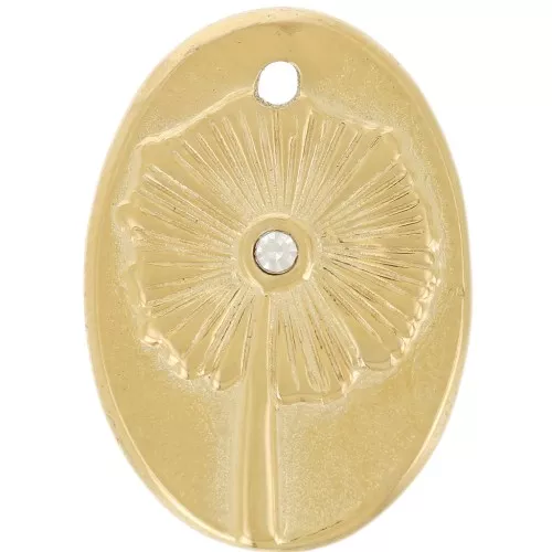 Pendente ovale 20x14 mm - motivo floreale con strass - Acciaio inossidabile 316L Dorato x1