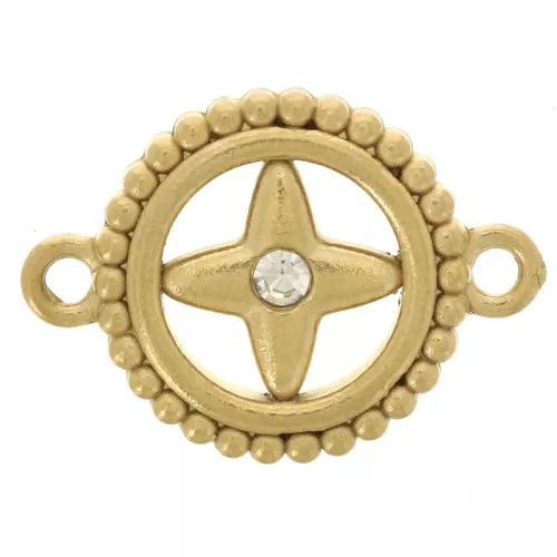 Distanziatore rotondo da 10 mm - motivo a stella con strass - acciaio inossidabile 304L Dorato x1
