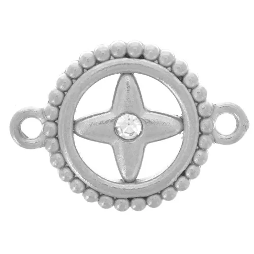 Distanziatore rotondo da 10 mm - motivo a stella con strass - acciaio inox 304L x1