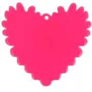 Cuore in rilievo 37x39 mm pendente in acrilico - Rosa fluorescente - Dorato glitterato x1