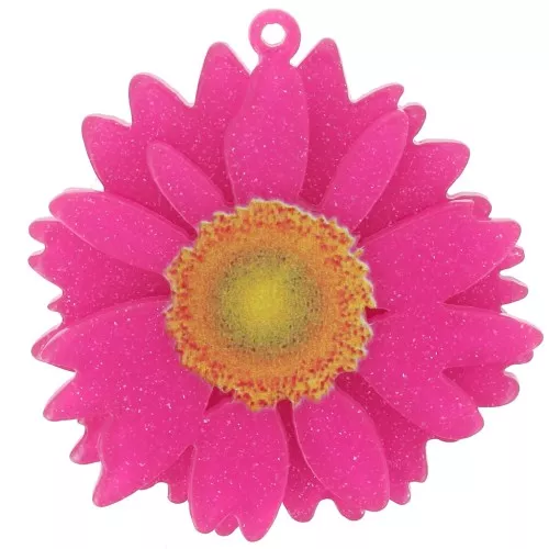 Pendente a forma di fiore a margherita in acrilico 3D da 41 mm - Fucsia glitter x1