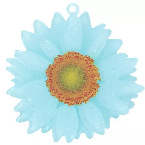 Pendente a forma di fiore di margherita in acrilico 3D da 41 mm - Glitter azzurro x1