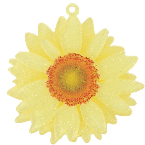 Pendente a forma di fiore di margherita in acrilico 3D da 41 mm - Glitter giallo chiaro x1