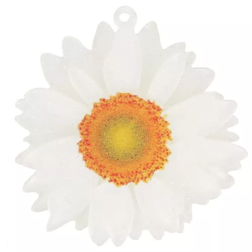 Pendente a forma di fiore di margherita in acrilico 3D da 41 mm - Glitter bianco x1