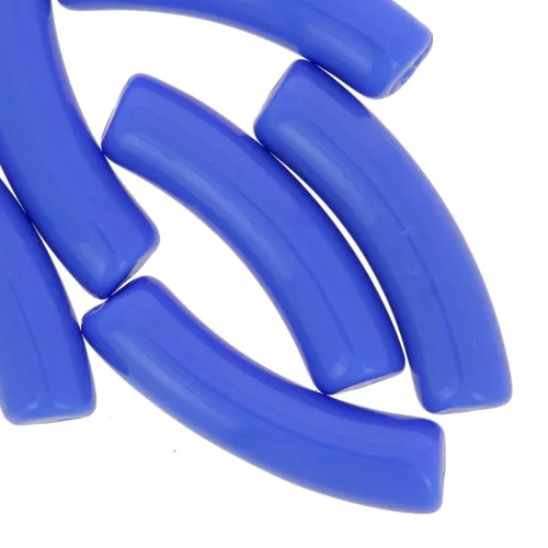 Perline tubolari curve 32x8 mm in acrilico opaco - Azzurro x6