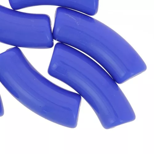 Perline tubolari curve 35x11 mm in acrilico opaco - Azzurro x6