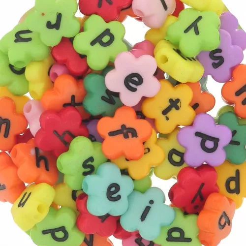 Assortimento di 150 perline a fiore, lettere dell'alfabeto 11 mm - Multicolore