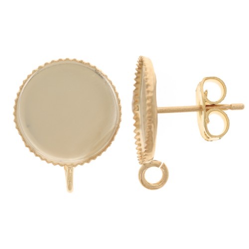 Orecchini perno cabochon 12 mm - retro aperto - Dorato oro fino x2