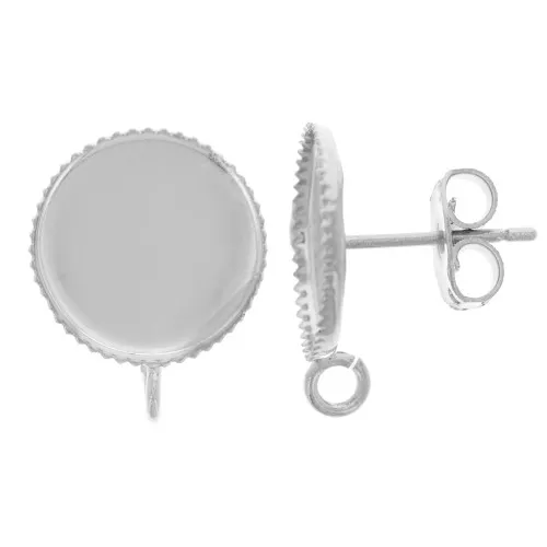 Orecchini perno per cabochon 12 mm - anello aperto - Argentato x2