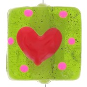 Perla di vetro quadrata 15x15 mm - Cuore - Verde oliva - Rosso x1|raw }}