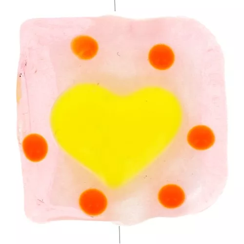 Perla di vetro quadrata 15x15 mm - Cuore - Rosa chiaro - Giallo x1