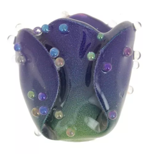 Perlina fiore di tulipano 15x12 mm con piccole sfere casuali - Blu scuro x1