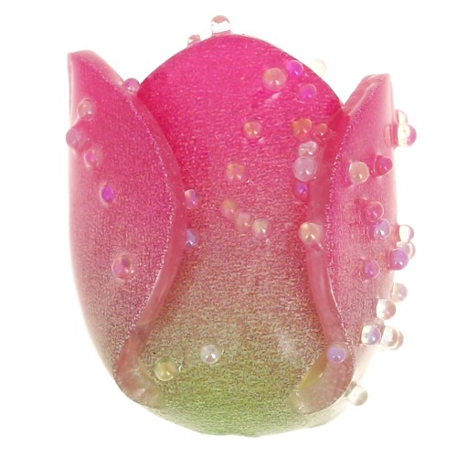 Perlina fiore di tulipano 13x12 mm con piccole sfere casuali - Rosa scuro x1