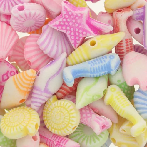 Assortimento di perline di conchiglie acriliche a tema marino in colori pastello multicolori x49g