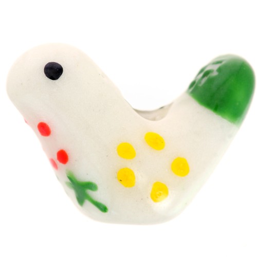 Perlina uccello in ceramica 13,5x19,5 mm - Bianco - Verde x1