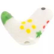 Perlina uccello in ceramica 13,5x19,5 mm - Bianco - Verde x1