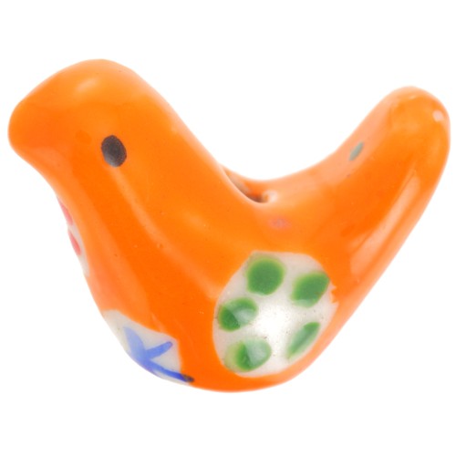 Perlina uccello in ceramica 13,5x19,5 mm - Arancione x1