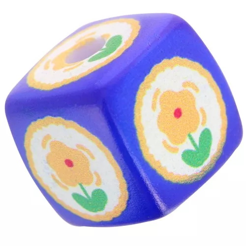 Perla cubo acrilico da 14 mm - Motivo floreale - Blu reale - Arancione chiaro x1