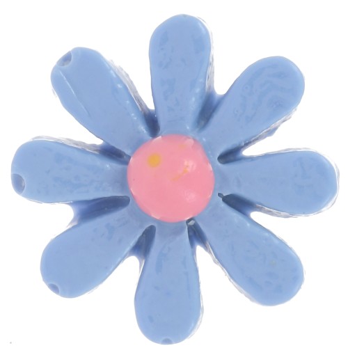 Cabochon fiore resina 16 mm - Blu denim - Rosa x1
