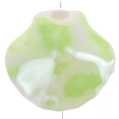 Perle di ceramica 12x13,5 mm - Bianco iridescente - Verde chiaro screziato x4