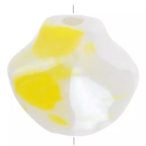 Perle di conchiglia in ceramica 12x13,5 mm - Bianco iridescente - Giallo screziato x4
