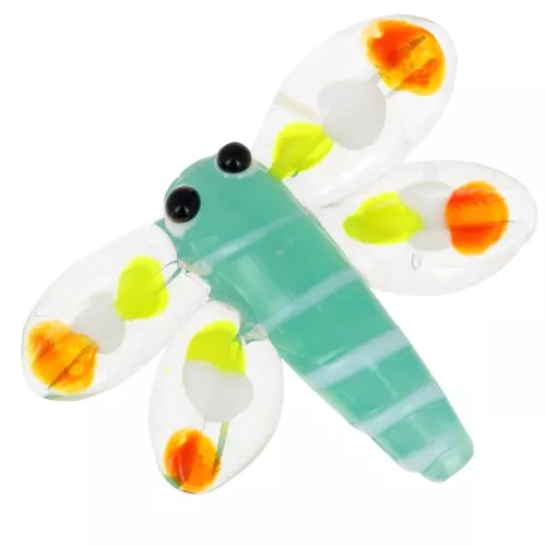 Perla di vetro Dragonfly 27x37 mm - Verde acqua - Arancione x1