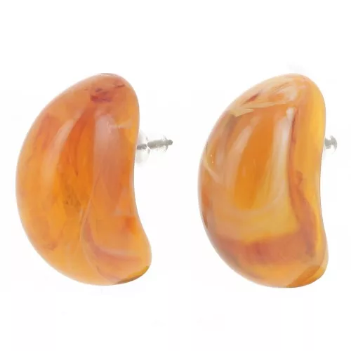 Orecchini a goccia in resina traslucida 28x16 mm - Albicocca marmorizzata x2