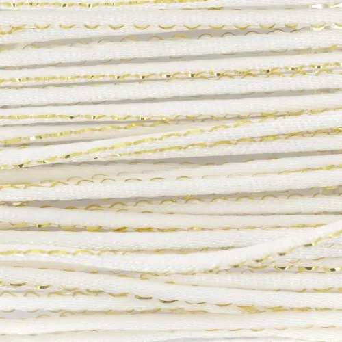Cordoncino “coda di topo” in nylon da 1,8 mm con filo metallizzato - Bianco - Dorato x2.9m