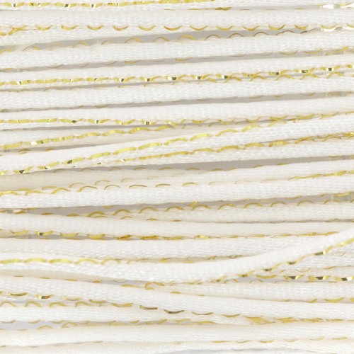 Cordoncino in nylon “coda di topo” da 1,8 mm con filo metallizzato - Bianco - Dorato x 2,9 m