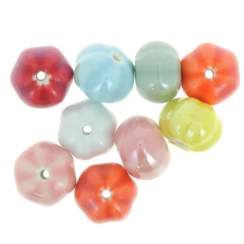 Perle di ceramica a forma di zucca 14 mm - Multicolore iridescente x10