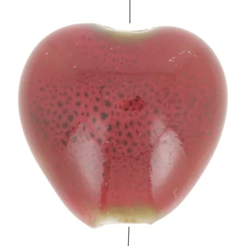Perline a cuore in ceramica 15x15,5 mm - Rosso - Nero screziato x5