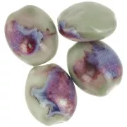 Perline in ceramica 21x18 mm - Verde salvia - Viola marmorizzato x4