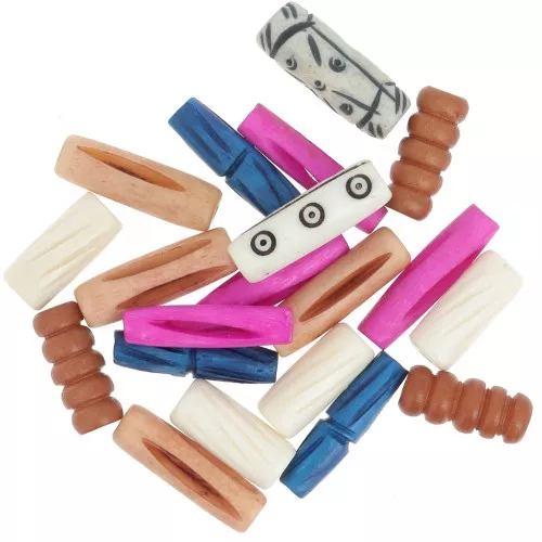 Set di perle tubolari in osso incise - Multicolore x35g