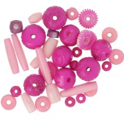 Assortimento di perle in osso incise e semplici - Rosa chiaro - Rosa scuro x60g