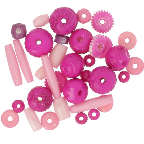 Assortimento di perle in osso incise e semplici - Rosa chiaro - Rosa scuro x60g