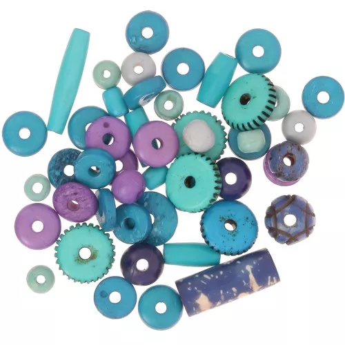 Assortimento di perle in osso incise e semplici - Multi-Blue - Violet x60g