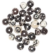 Assortimento di perle d'osso rotonde appiattite dipinte da 10 mm a 12 mm - Nero - Bianco x49g|raw }}