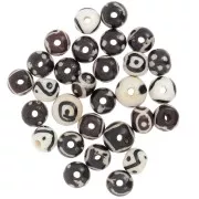 Assortimento di perle d'osso rotonde appiattite dipinte da 10 mm a 12 mm - Nero - Bianco x49g
