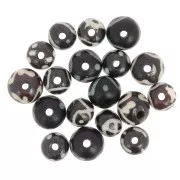 Assortimento di perle d'osso rotonde appiattite dipinte da 10 mm a 12 mm - Nero x49 g