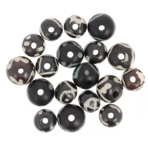 Assortimento di perle d'osso rotonde appiattite dipinte da 10 mm a 12 mm - Nero x49 g