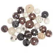Assortimento di perle osso rotonde appiattite da 10mm a 12mm Naturale Nero x49 g