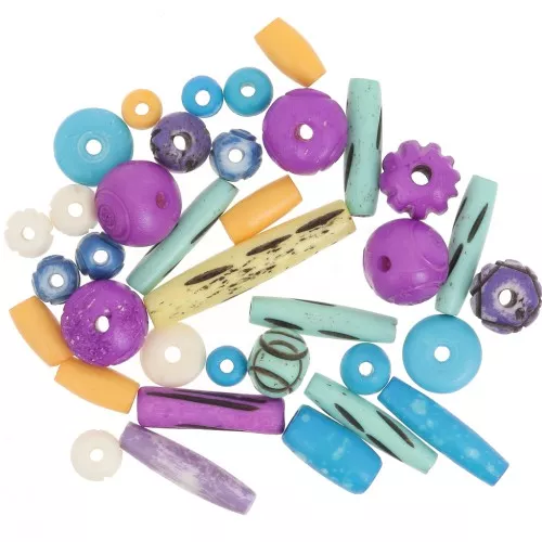 Assortimento di perle in osso incise e semplici - Multicolore x48g